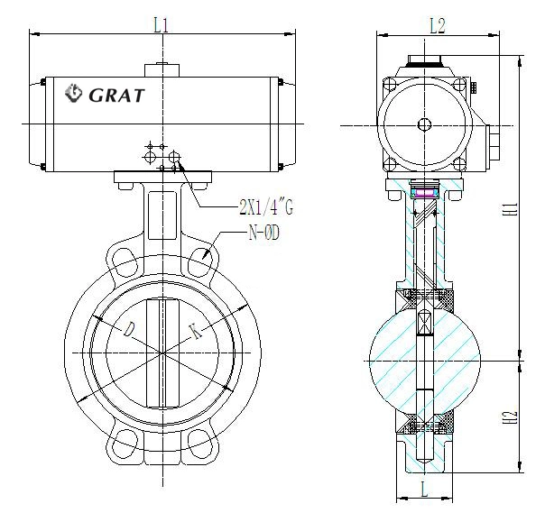 Pneumatyczne sterowanie WCB Butterfly Valve DN15 - DN600 0