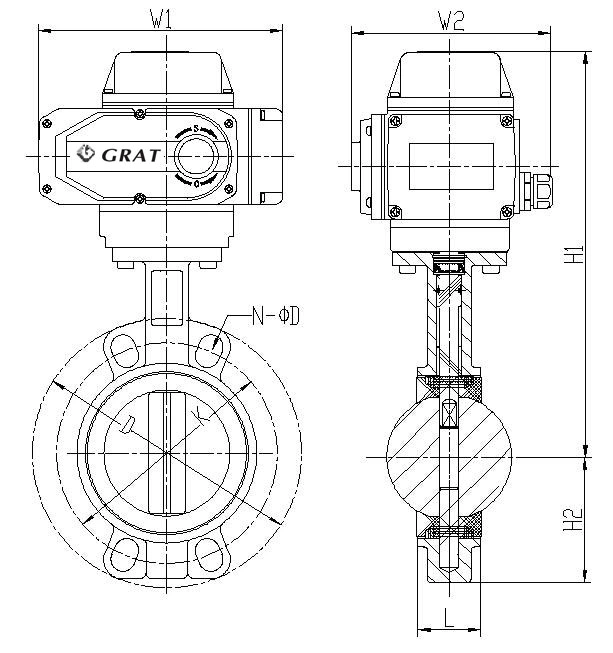 DC 24V 2 Inch Wafer Fluorowy Elektryczny Zawór Motyl z sygnałem zwrotnego włączania / wyłączania 1