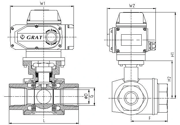 SS Węzło podłączające elektryczny zawór sterujący Industrial 3 Way Electric Ball Valve 1