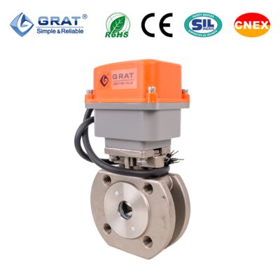 IoT Short Flange Regulating Ball Valve PTFE Sealing with 4-20mA Feedback Signal AC220V DC24V Motorized Actuator Real-Time OLED Status Display
